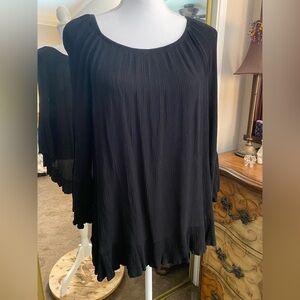 Chelsea & Theodore Black Blouse with Bell Sleeves and Ruffled Style